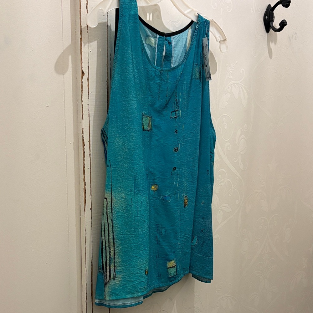 Elegant abstract Teal Women's Tank Top NWT  L/XL